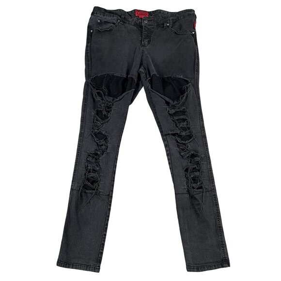 Tripp NYC Womens Y2K Distressed Black Skinny Jeans Sz 18 Fits 37 x 30 - Picture 1 of 9